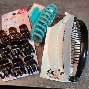 Misc Bundled Lot Hair Jaw Clips Small Medium Large Brown Black Blue Teal Clear